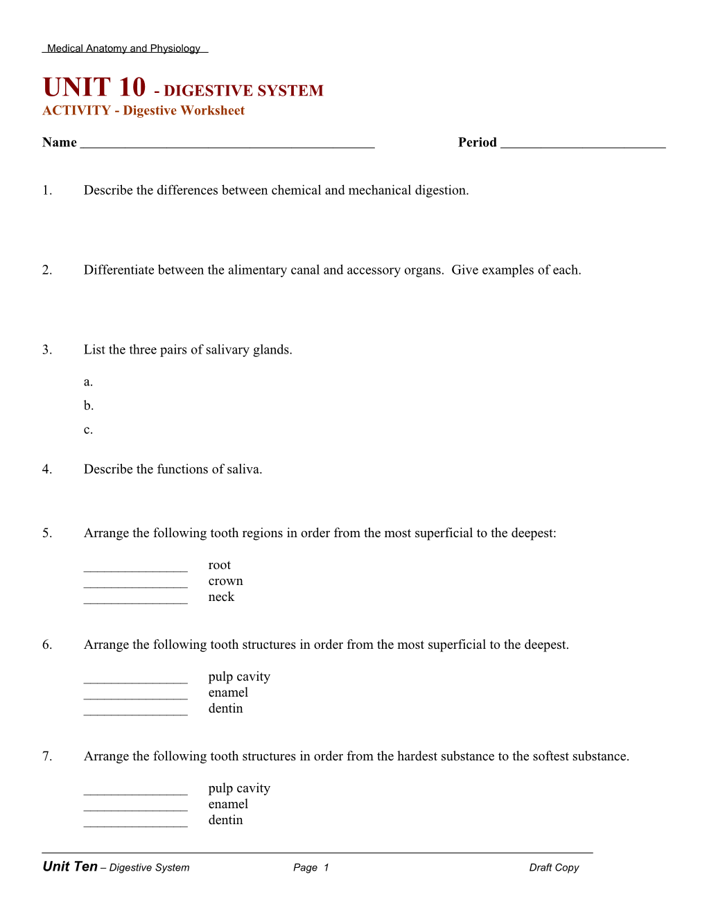 Unit 10 - Digestive System