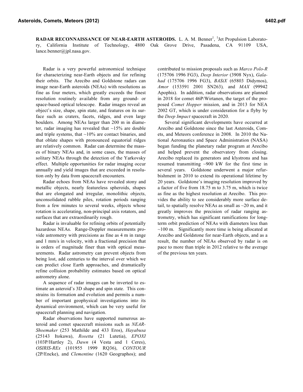 Radar Reconnaissance of Near-Earth Asteroids