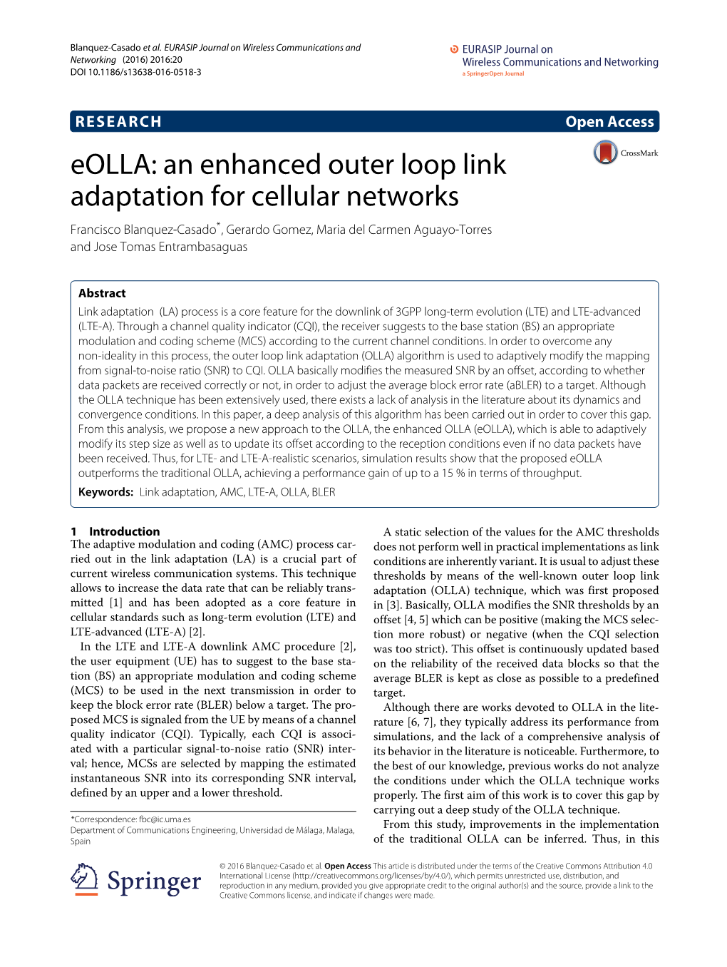 Eolla: an Enhanced Outer Loop Link Adaptation for Cellular Networks