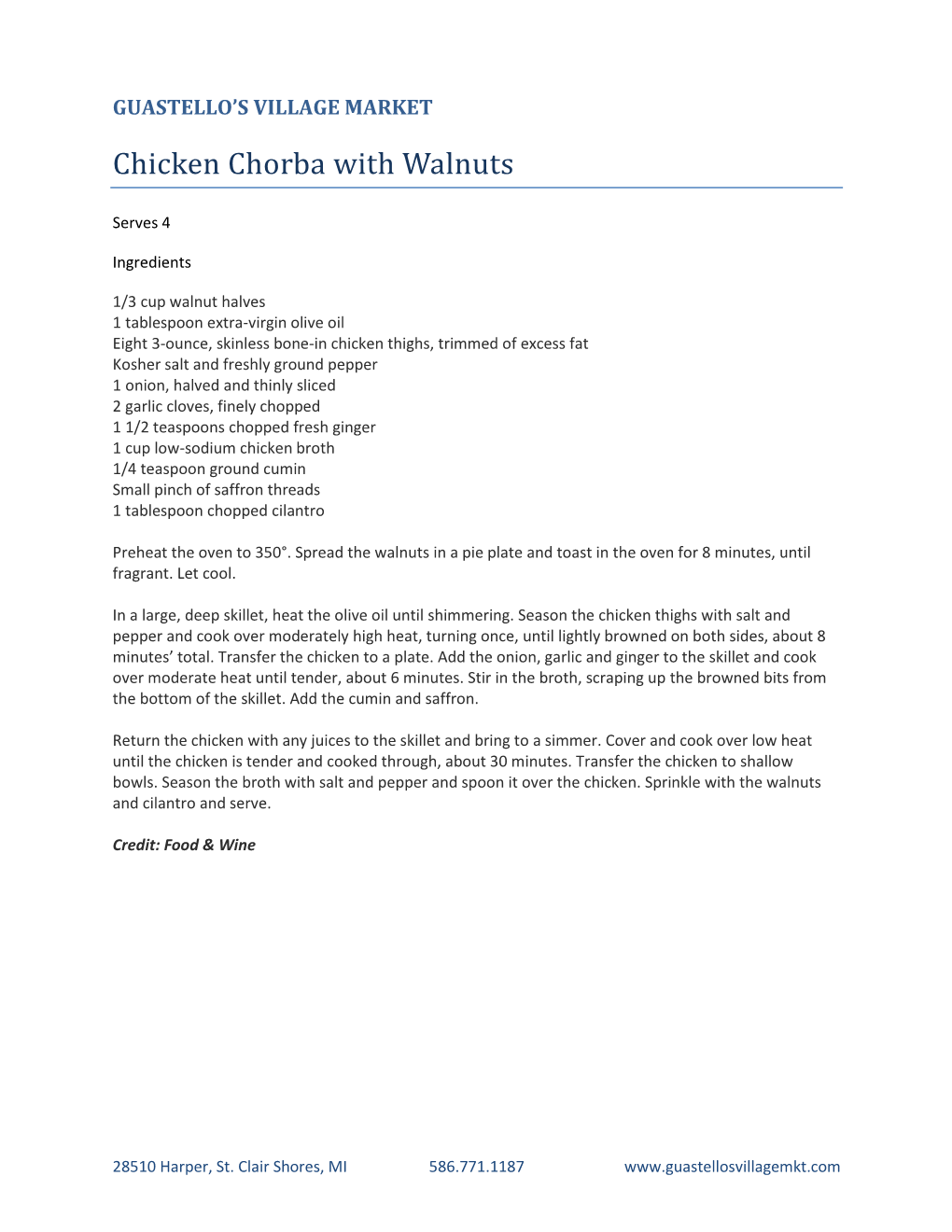 Chicken Chorba with Walnuts