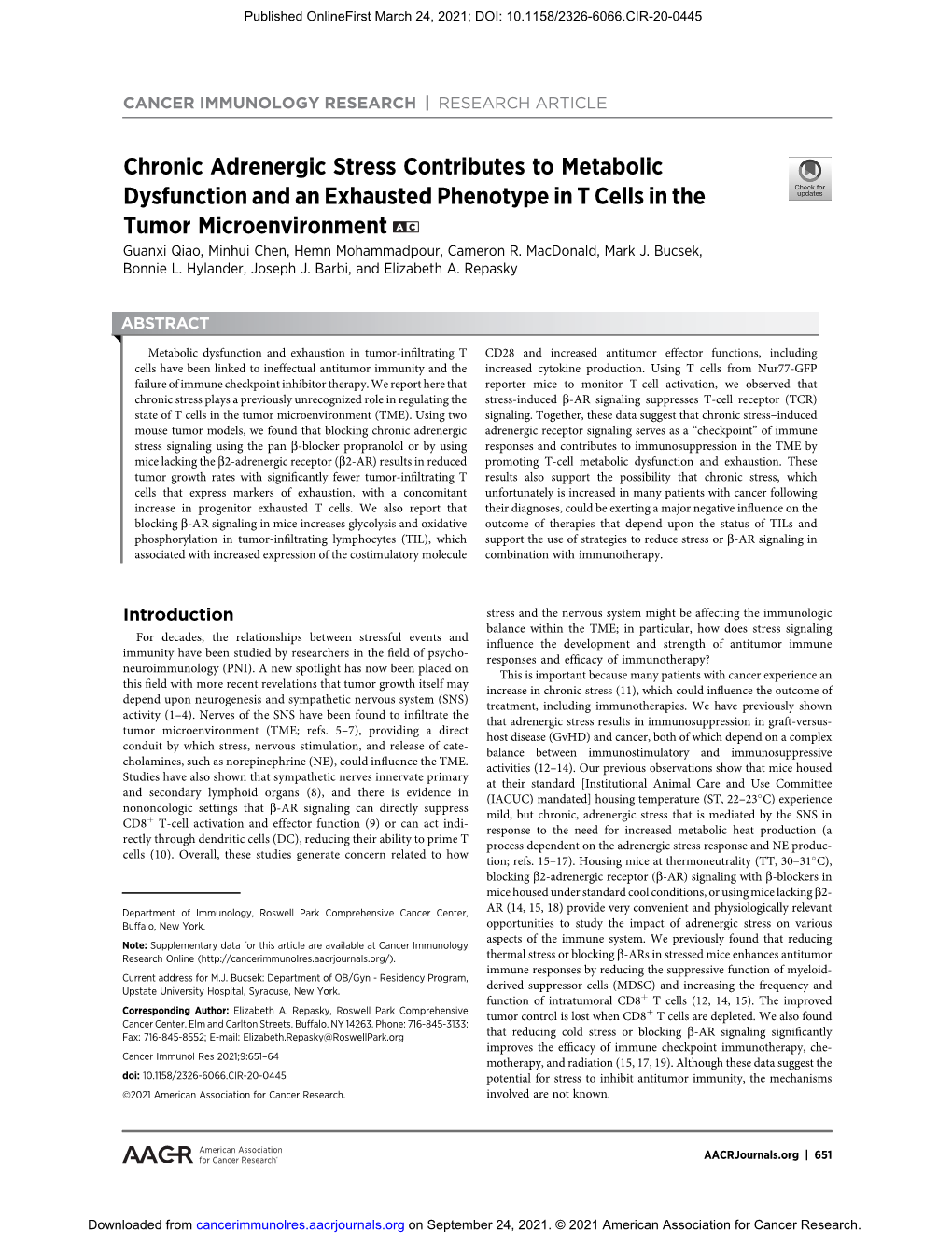 Chronic Adrenergic Stress Contributes to Metabolic Dysfunction and An