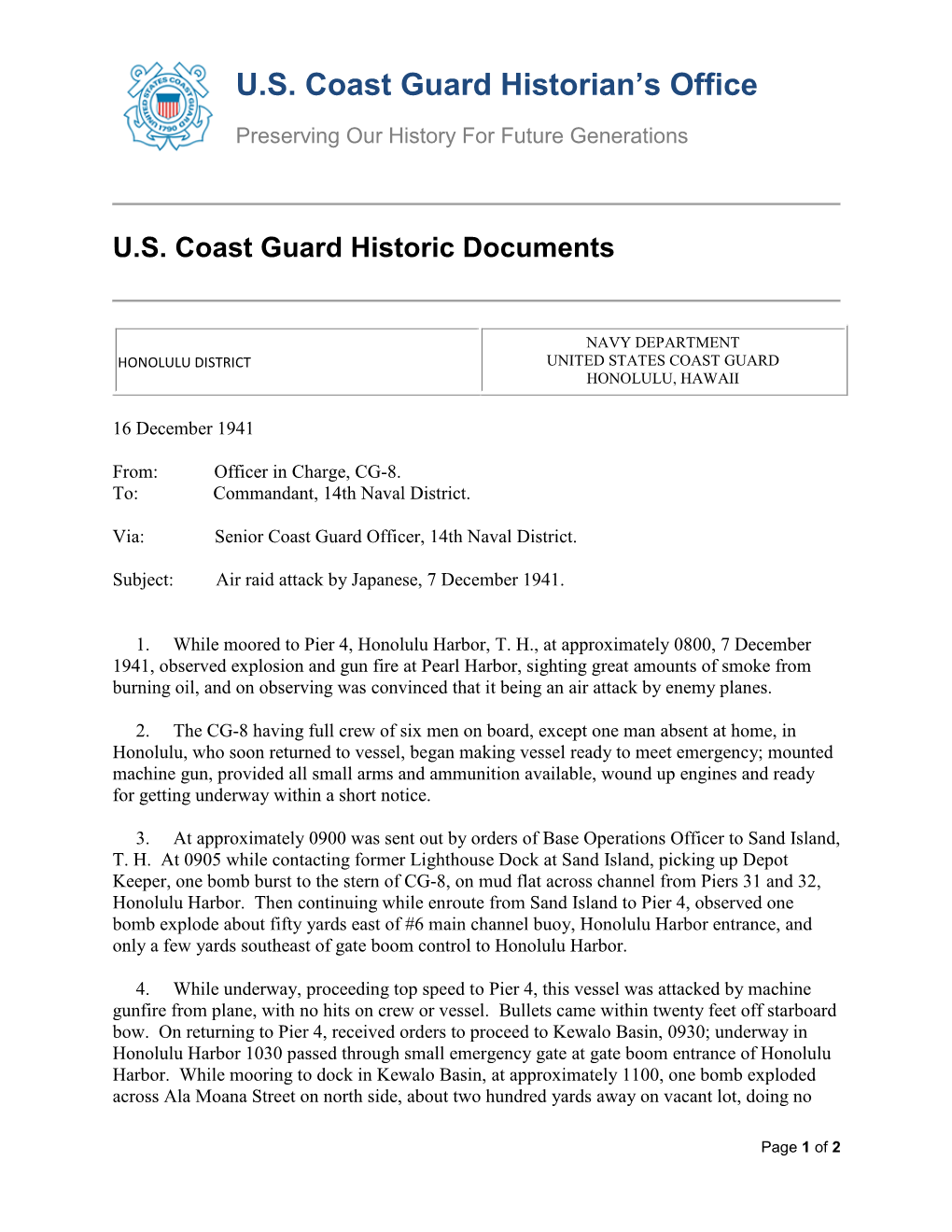 U.S. Coast Guard Historian's Office