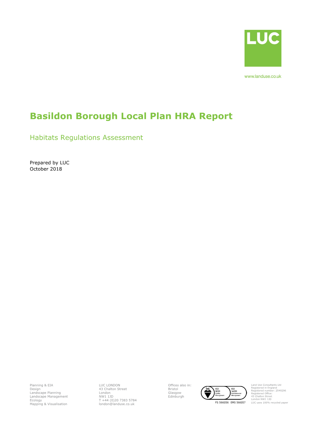Basildon Borough Local Plan HRA Report