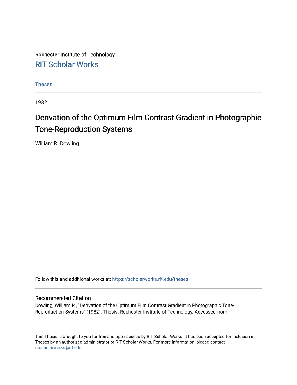 Derivation of the Optimum Film Contrast Gradient in Photographic Tone-Reproduction Systems