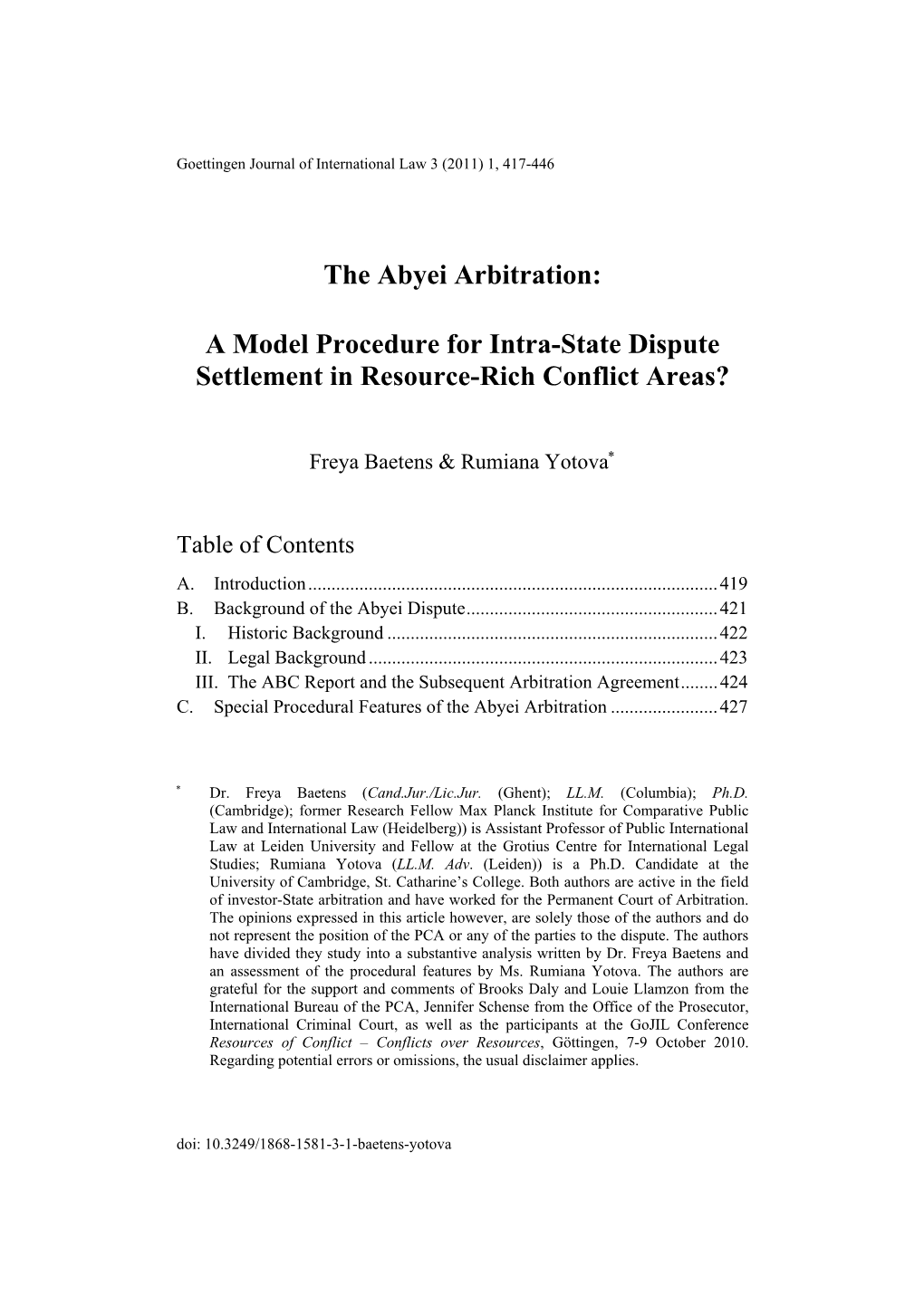 The Abyei Arbitration