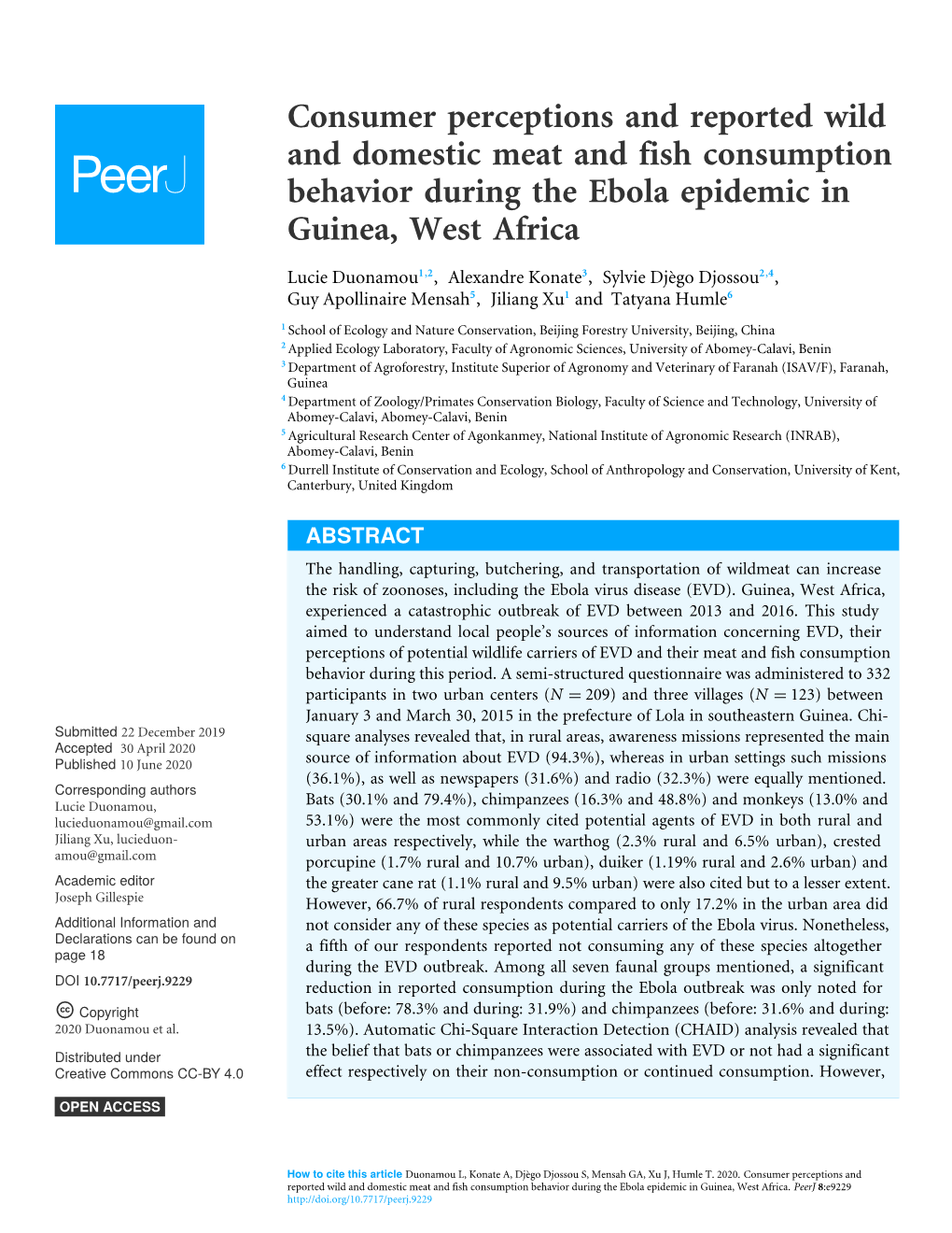 Consumer Perceptions and Reported Wild and Domestic Meat and Fish Consumption Behavior During the Ebola Epidemic in Guinea, West Africa
