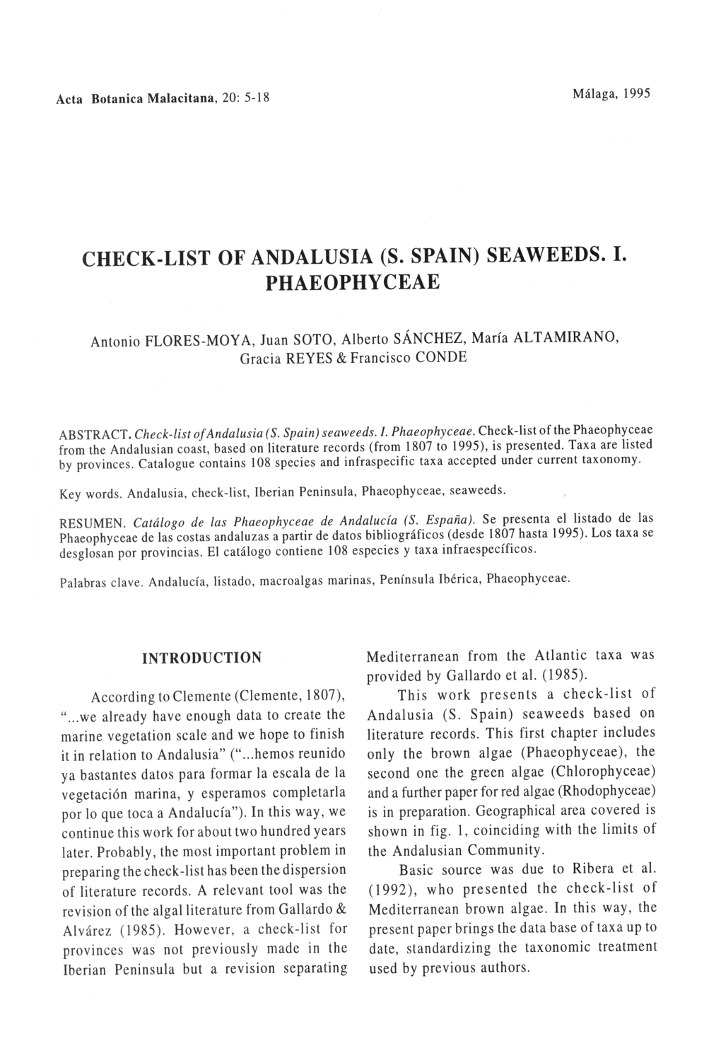 Check-List of Andalusia (S. Spain) Seaweeds. I. Phaeophyceae