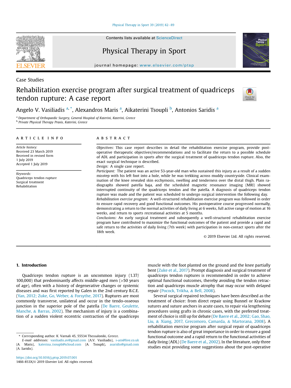 Rehabilitation Exercise Program After Surgical Treatment of Quadriceps Tendon Rupture: a Case Report