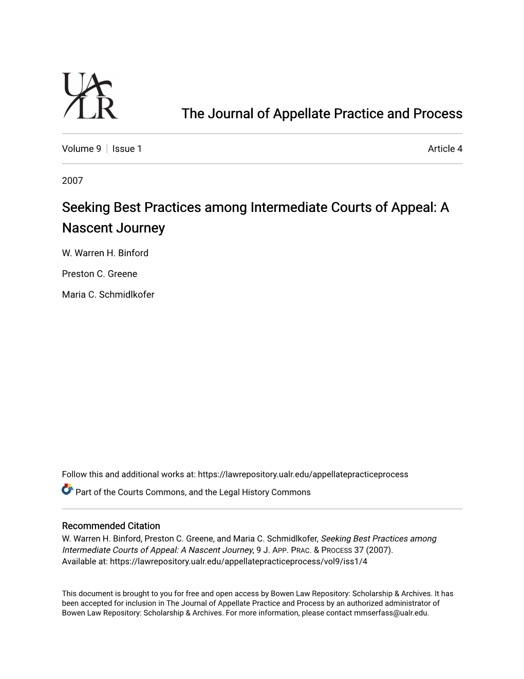 Seeking Best Practices Among Intermediate Courts of Appeal: a Nascent Journey