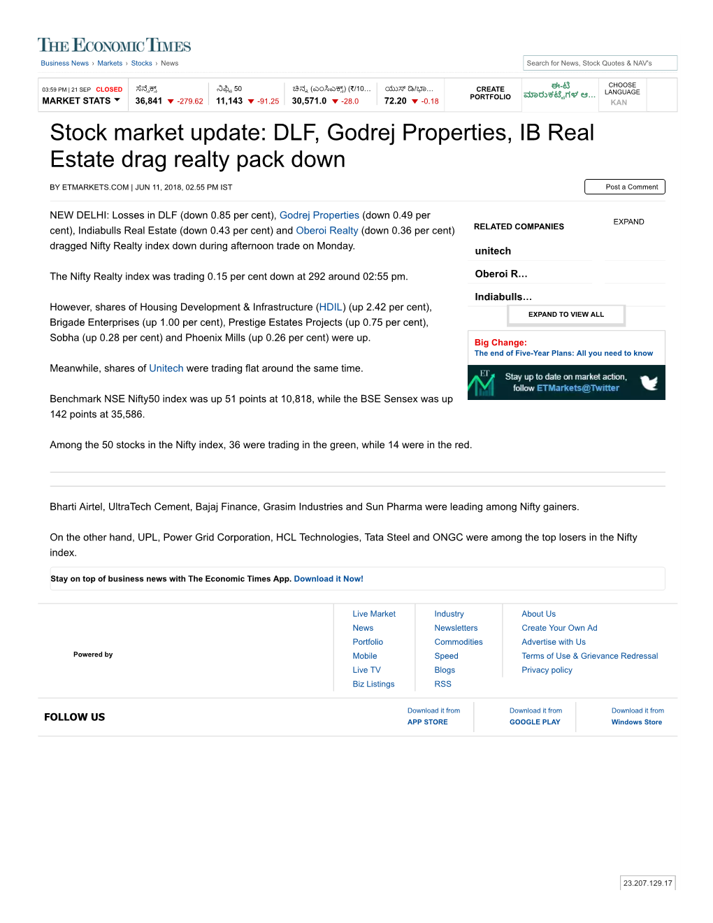 Stock Market Update: DLF, Godrej Properties, IB Real Estate Drag Realty Pack Down