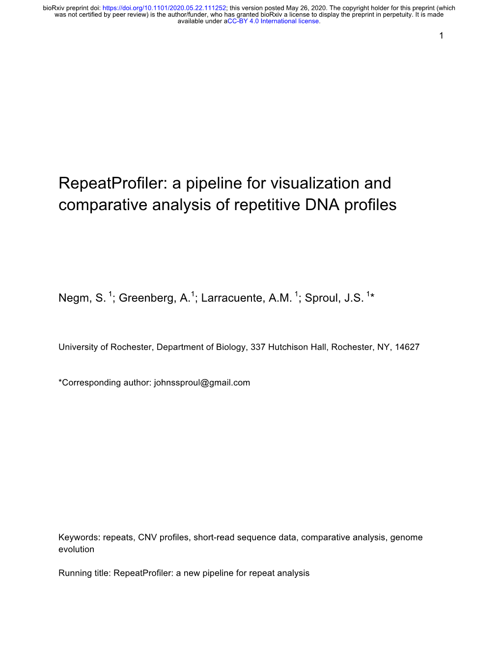 Repeatprofiler: a Pipeline for Visualization and Comparative Analysis of Repetitive DNA Profiles