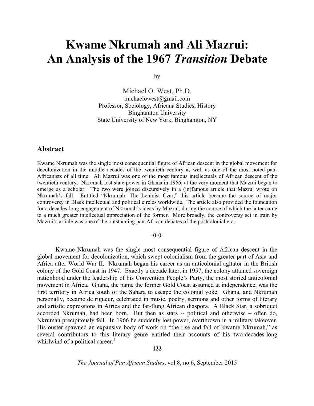 Kwame Nkrumah and Ali Mazrui: an Analysis of the 1967 Transition Debate