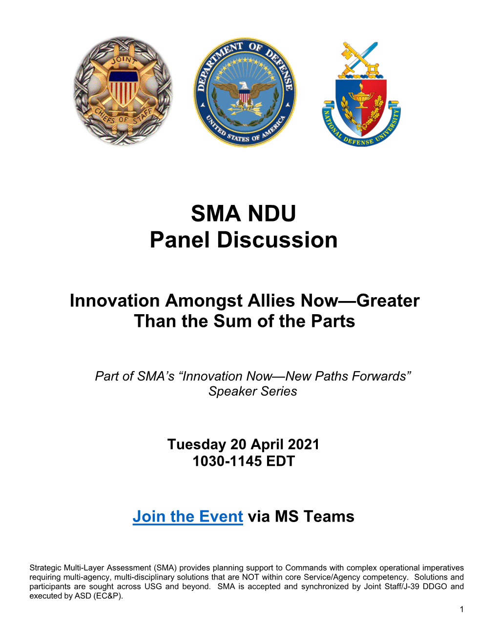 SMA NDU Panel Discussion- Innovation Among Allies