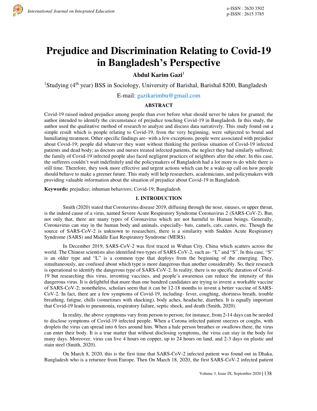 Prejudice and Discrimination Relating to Covid-19 in Bangladesh's Perspective