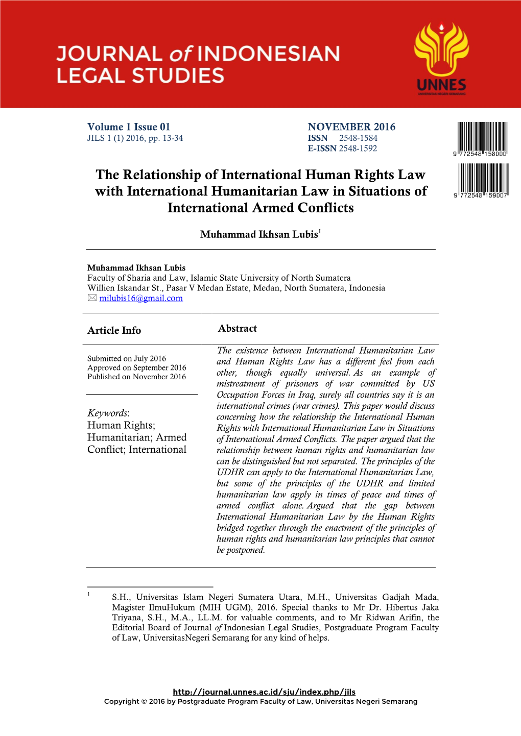 The Relationship of International Human Rights Law with International Humanitarian Law in Situations of International Armed Conflicts