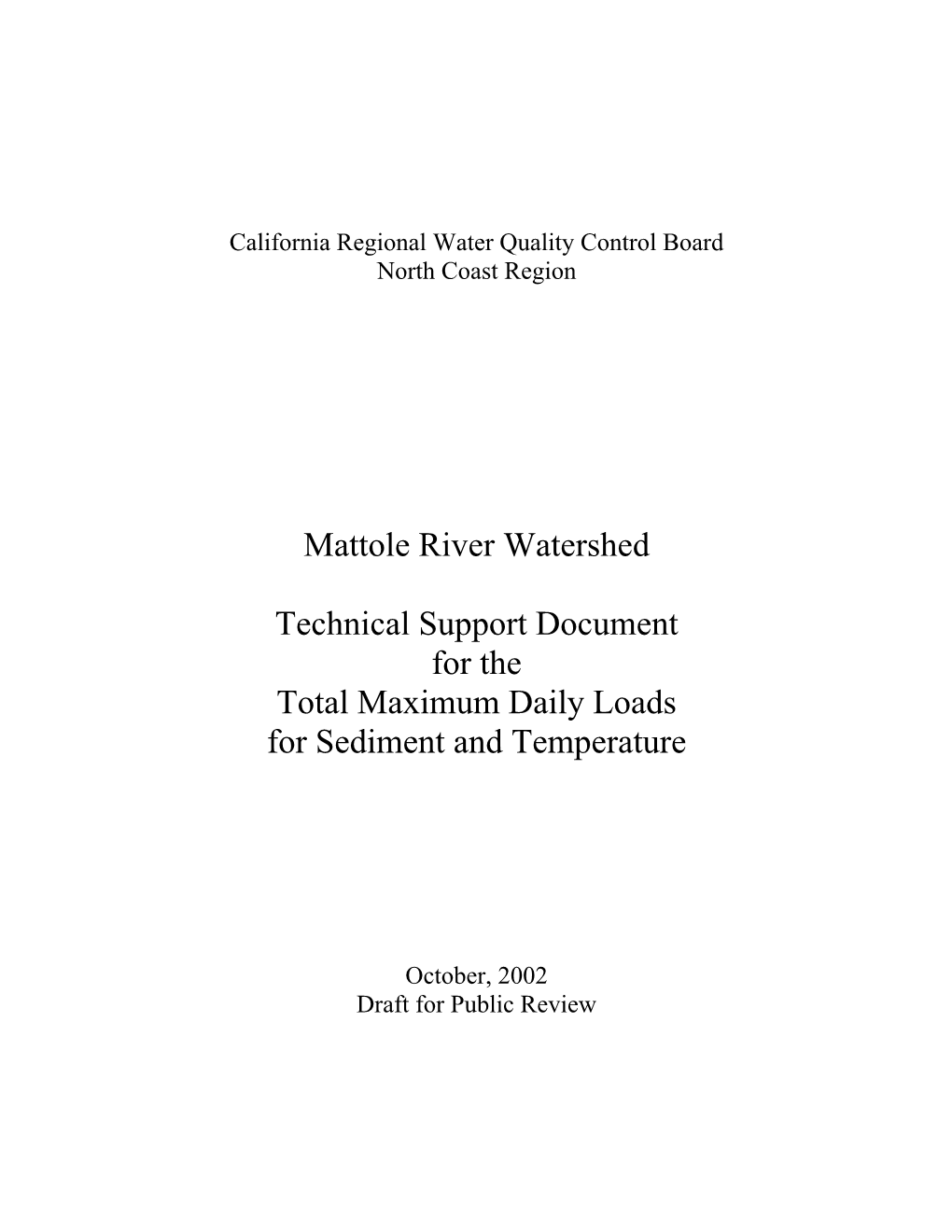 Mattole River Watershed Technical Support Document for the Total