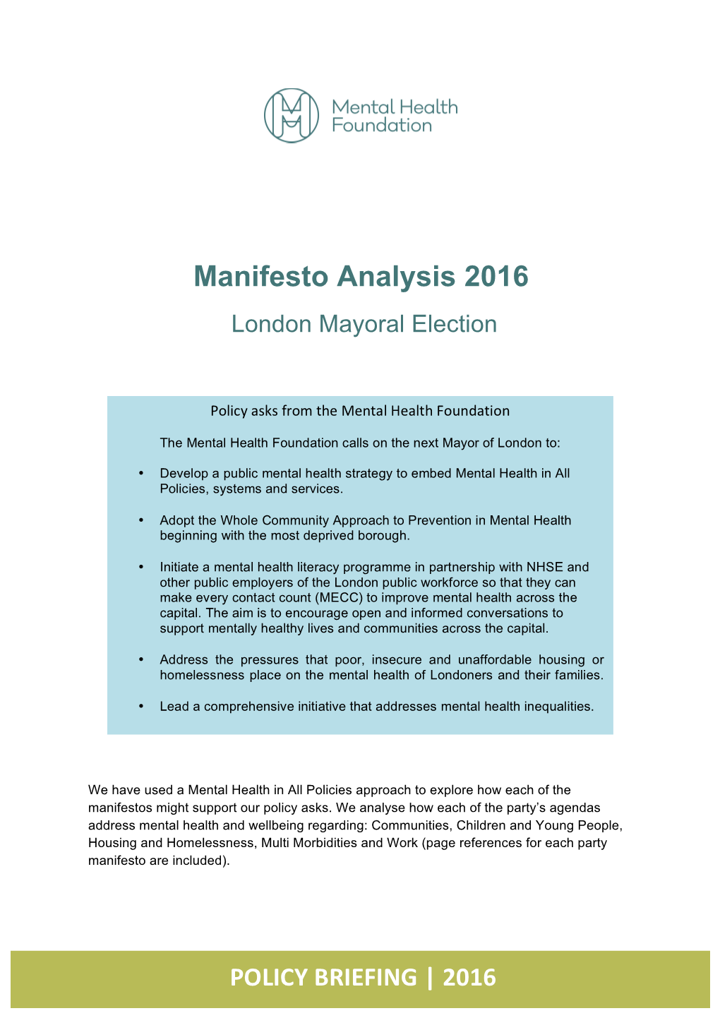 Manifesto Analysis 2016 London Mayoral Election