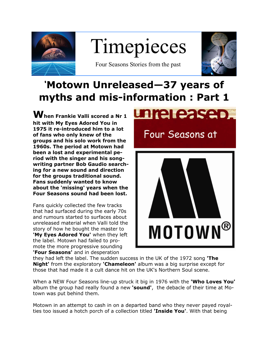 Timepieces Four Seasons Stories from the Past