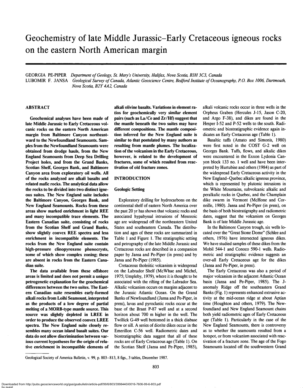 Geochemistry of Late Middle Jurassic-Early Cretaceous Igneous Rocks on the Eastern North American Margin