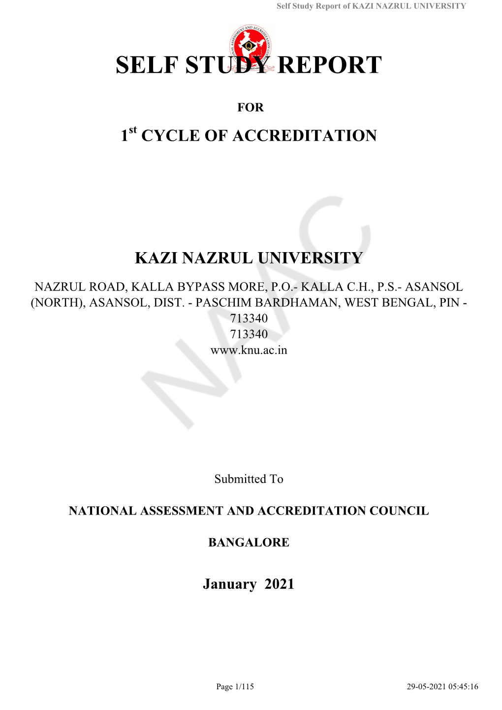 Self Study Report of KAZI NAZRUL UNIVERSITY