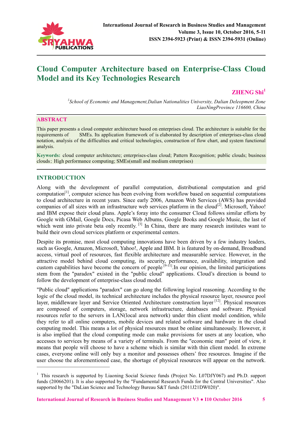 Cloud Computer Architecture Based on Enterprise-Class Cloud Model and Its Key Technologies Research