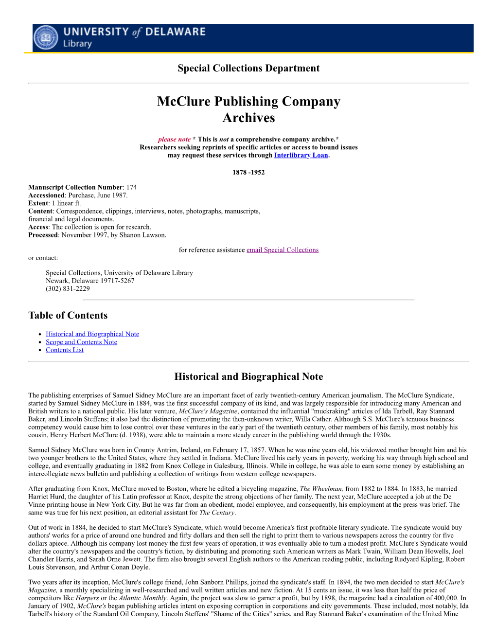 Mcclure Publishing Company Archives