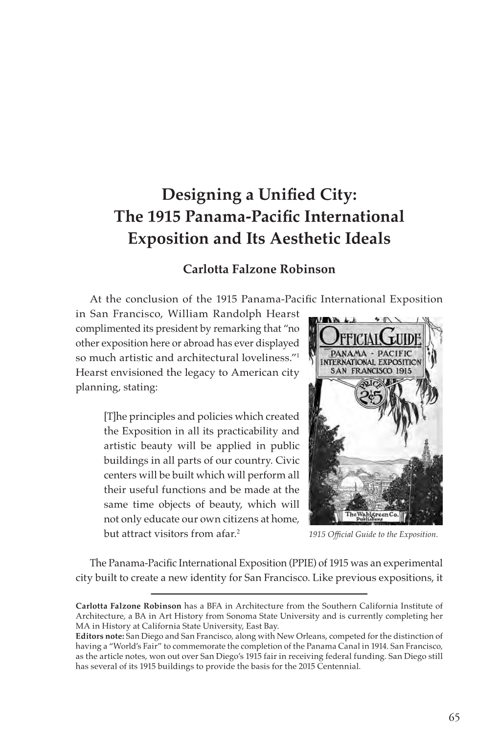 The 1915 Panama-Pacific International Exposition and Its Aesthetic Ideals