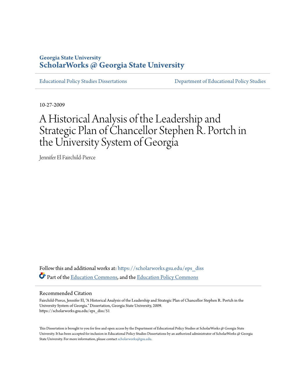 A Historical Analysis of the Leadership and Strategic Plan of Chancellor Stephen R
