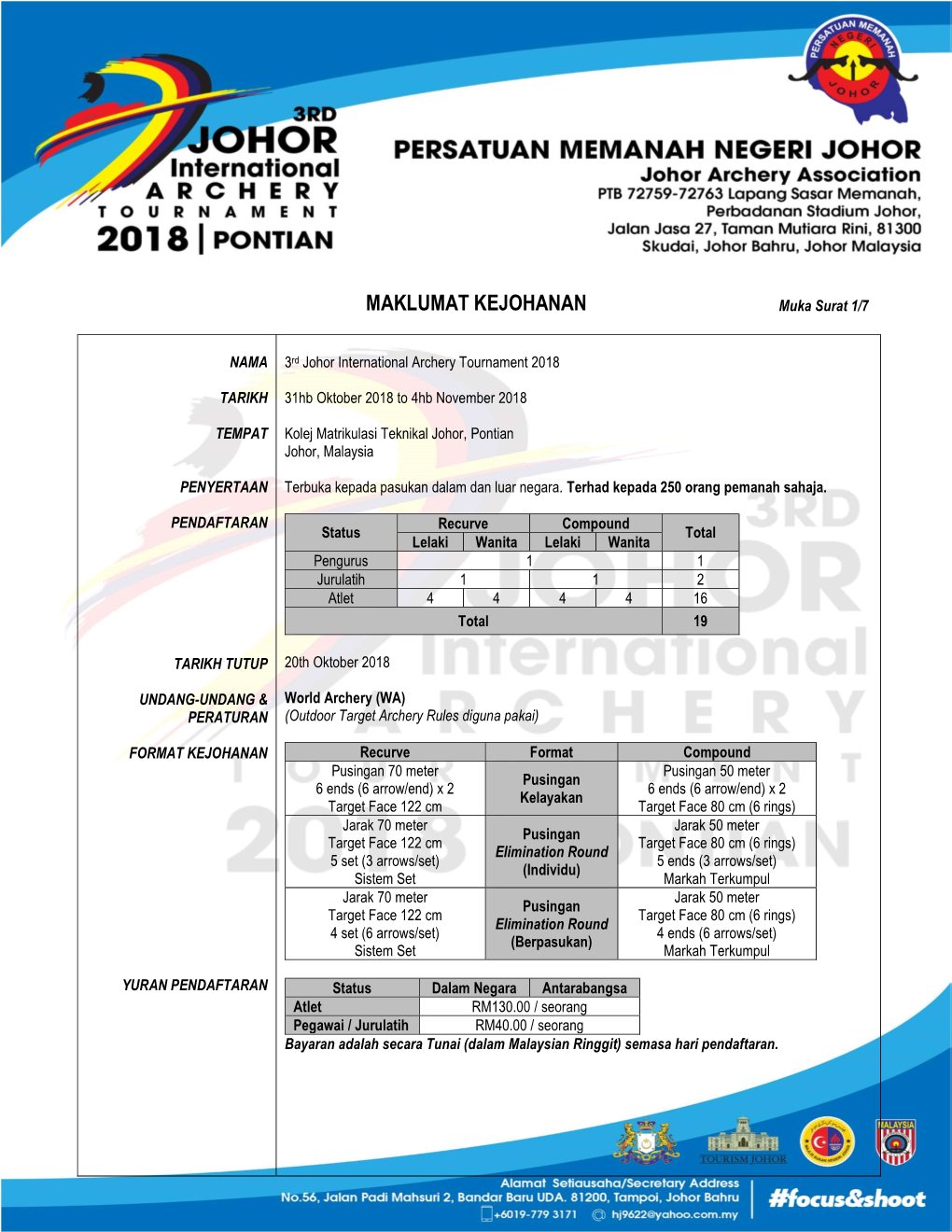 MAKLUMAT KEJOHANAN Muka Surat 1/7