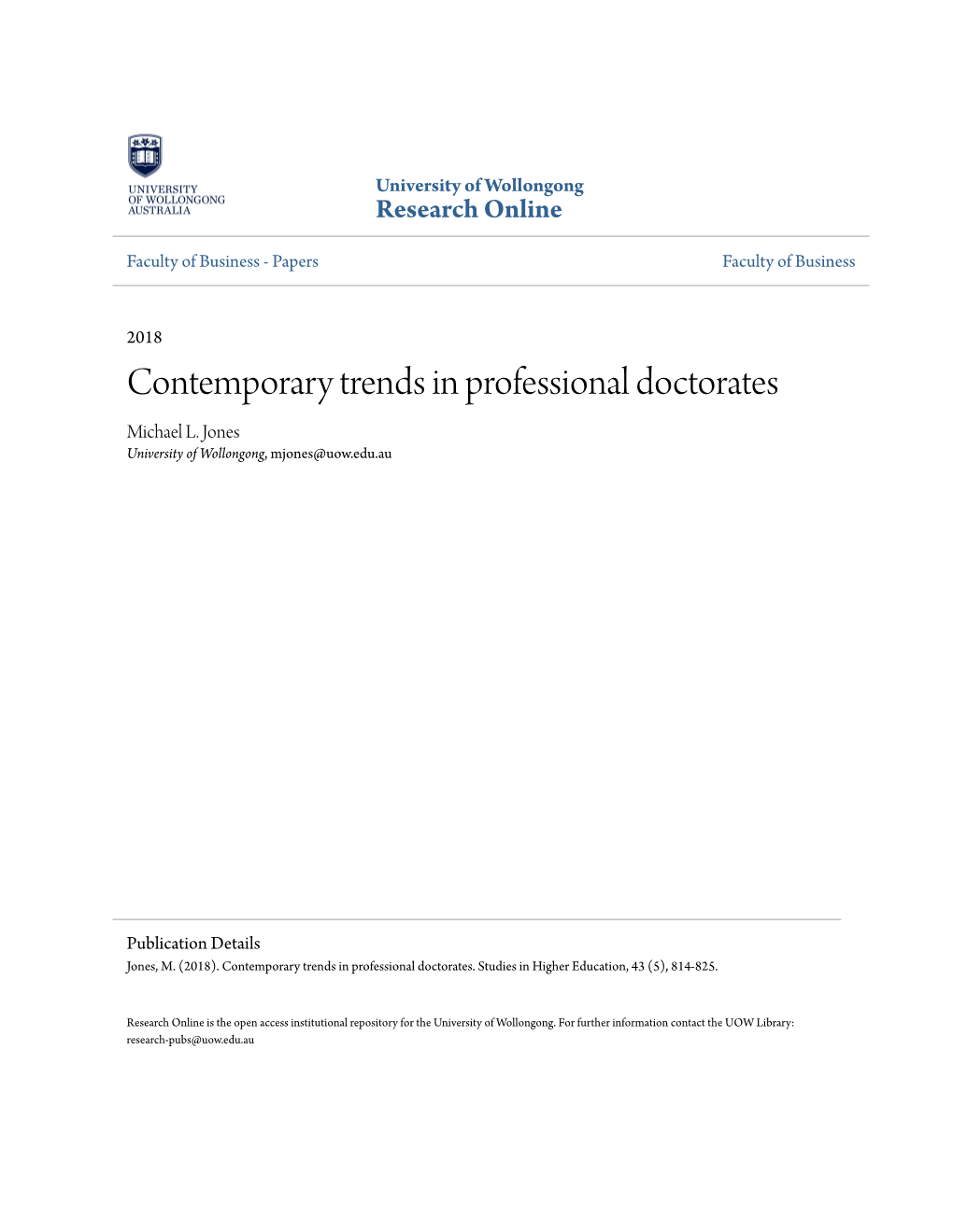 Contemporary Trends in Professional Doctorates Michael L