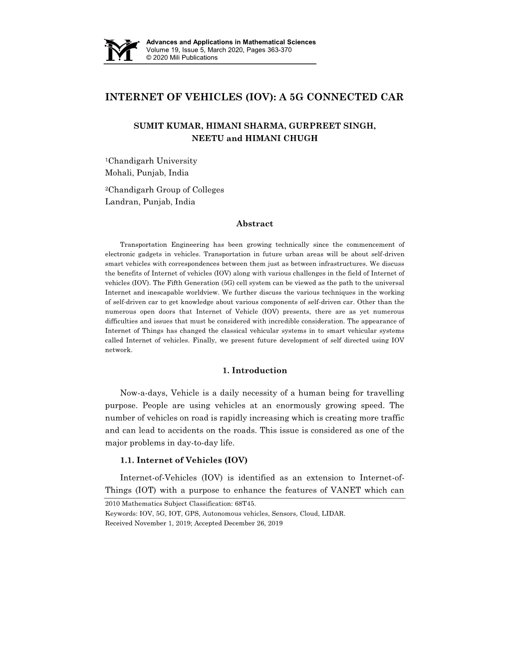 Internet of Vehicles (Iov): a 5G Connected Car