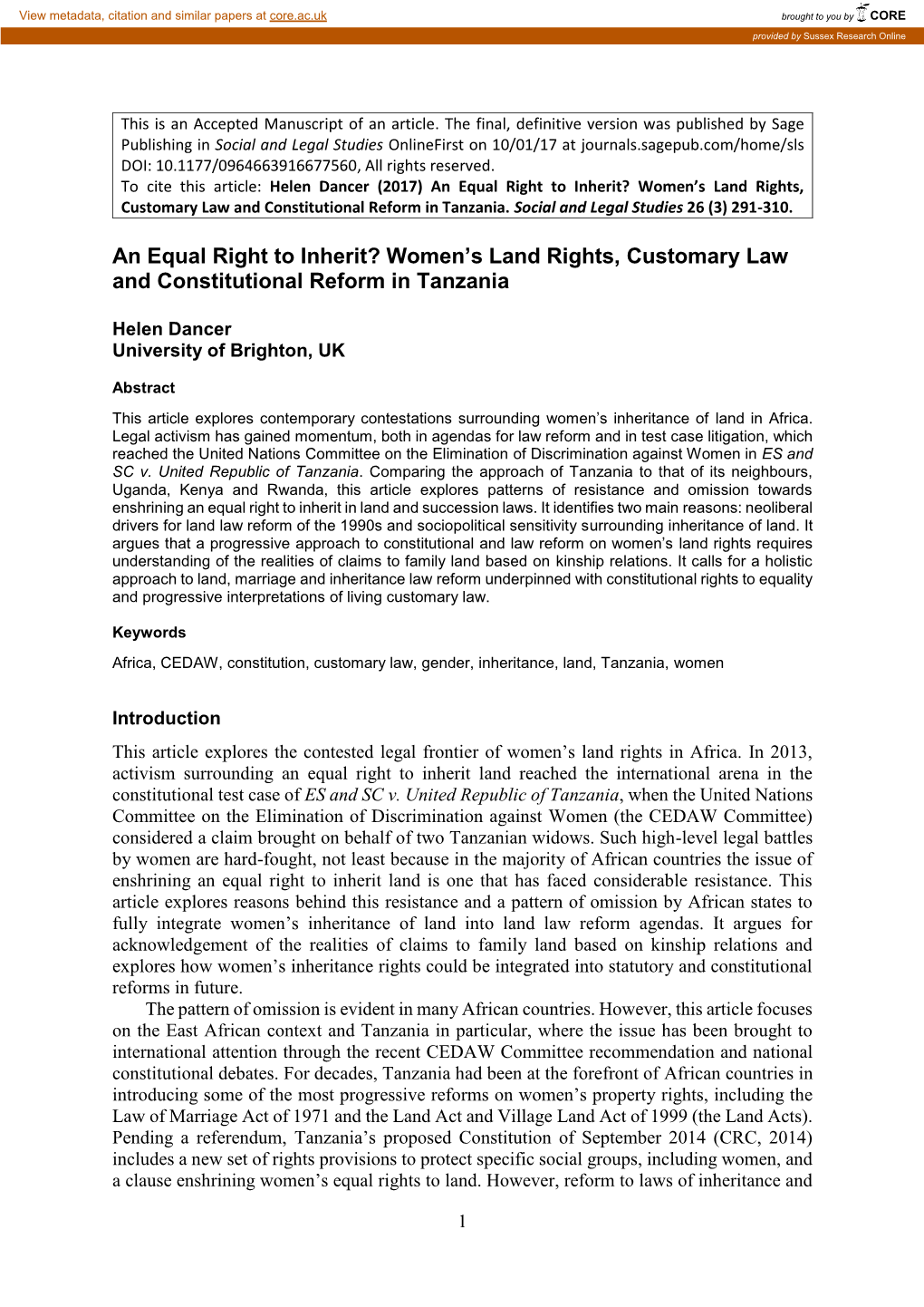 Women's Land Rights, Customary Law and Constitutional