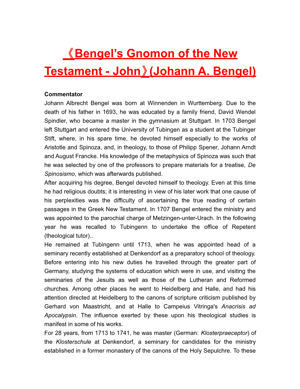 Bengel S Gnomon of the New Testament - John (Johann A. Bengel)