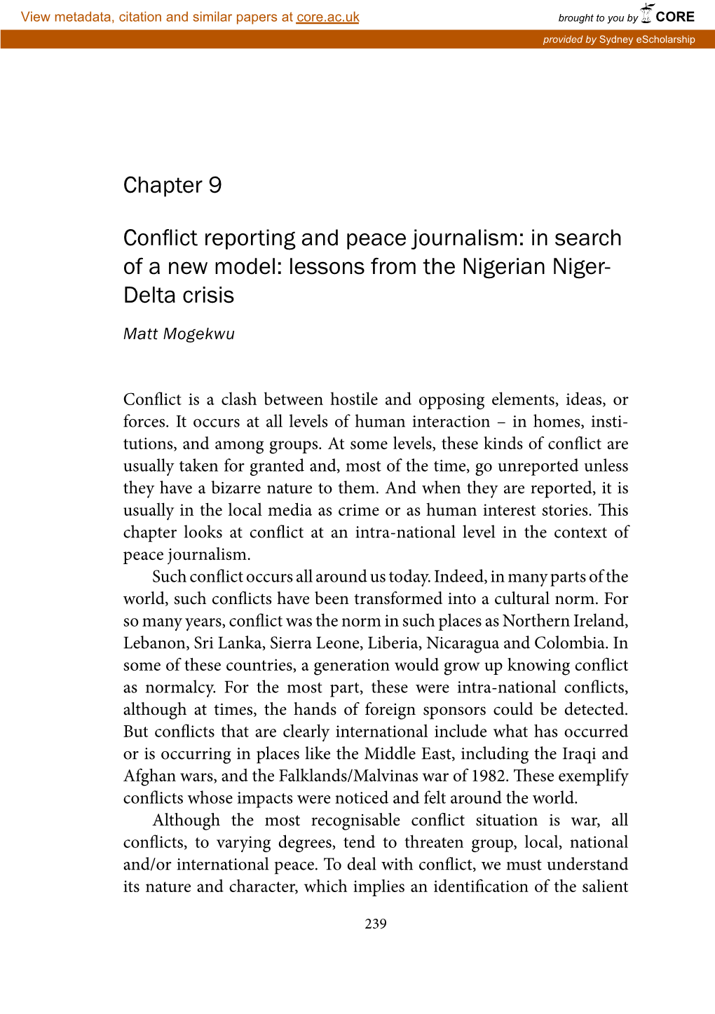 Chapter 9 Conflict Reporting and Peace Journalism