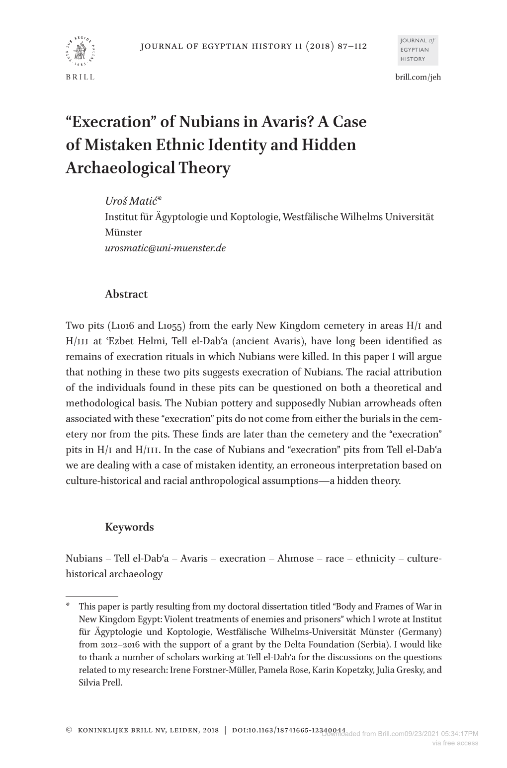 Of Nubians in Avaris? a Case of Mistaken Ethnic Identity and Hidden Archaeological Theory