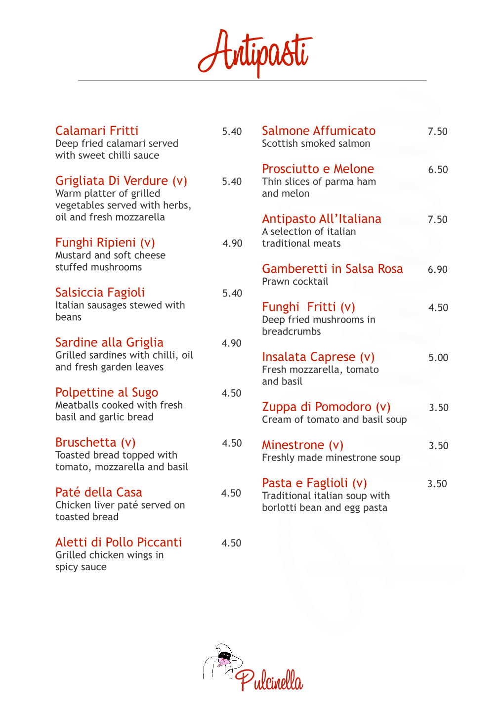 A La Carte Menu As at June 2012