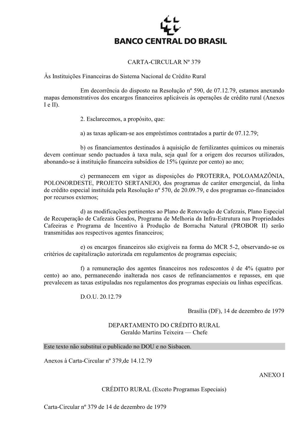 Carta-Circular Nº 379 De 14 De Dezembro De 1979 CARTA