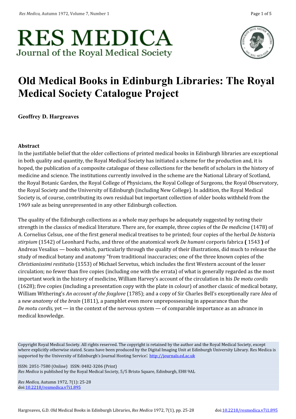 The Royal Medical Society Catalogue Project