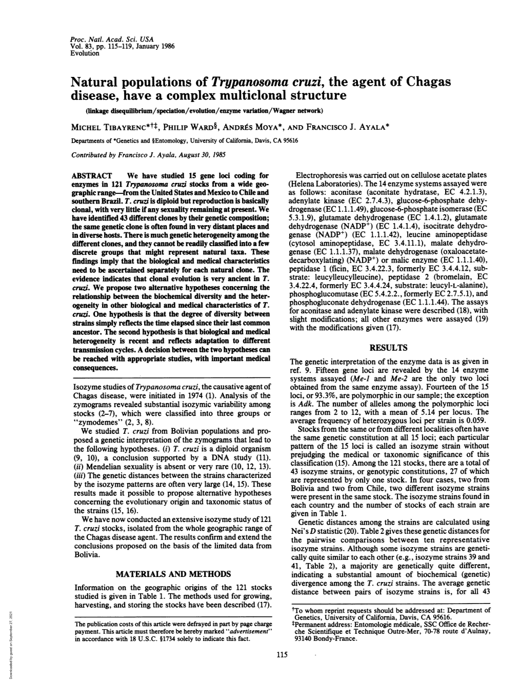 Natural Populations of Trypanosoma Cruzi, the Agent of Chagas Disease