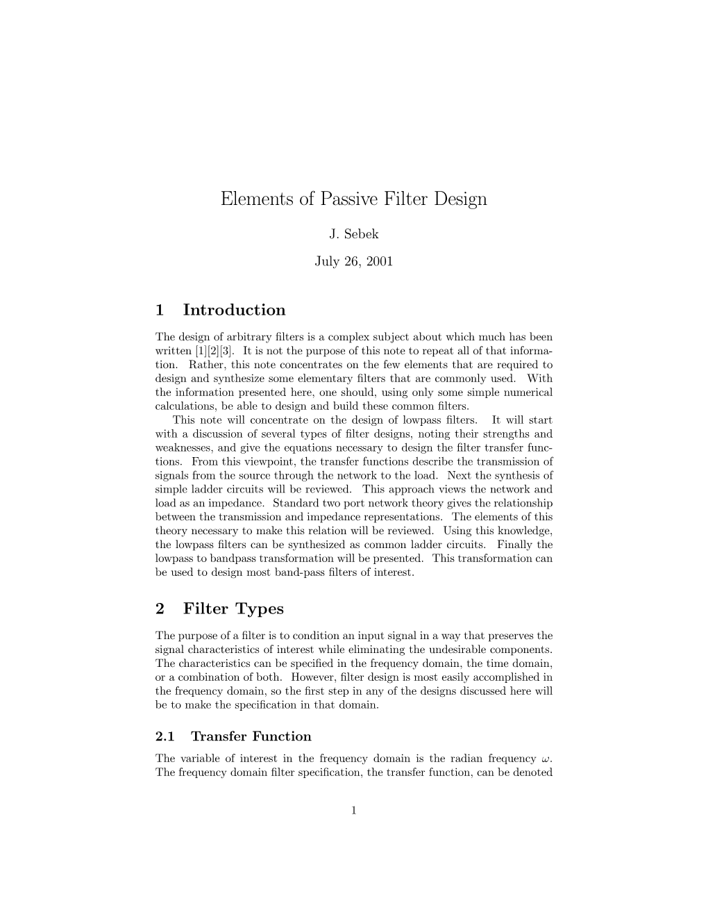 Elements of Passive Filter Design