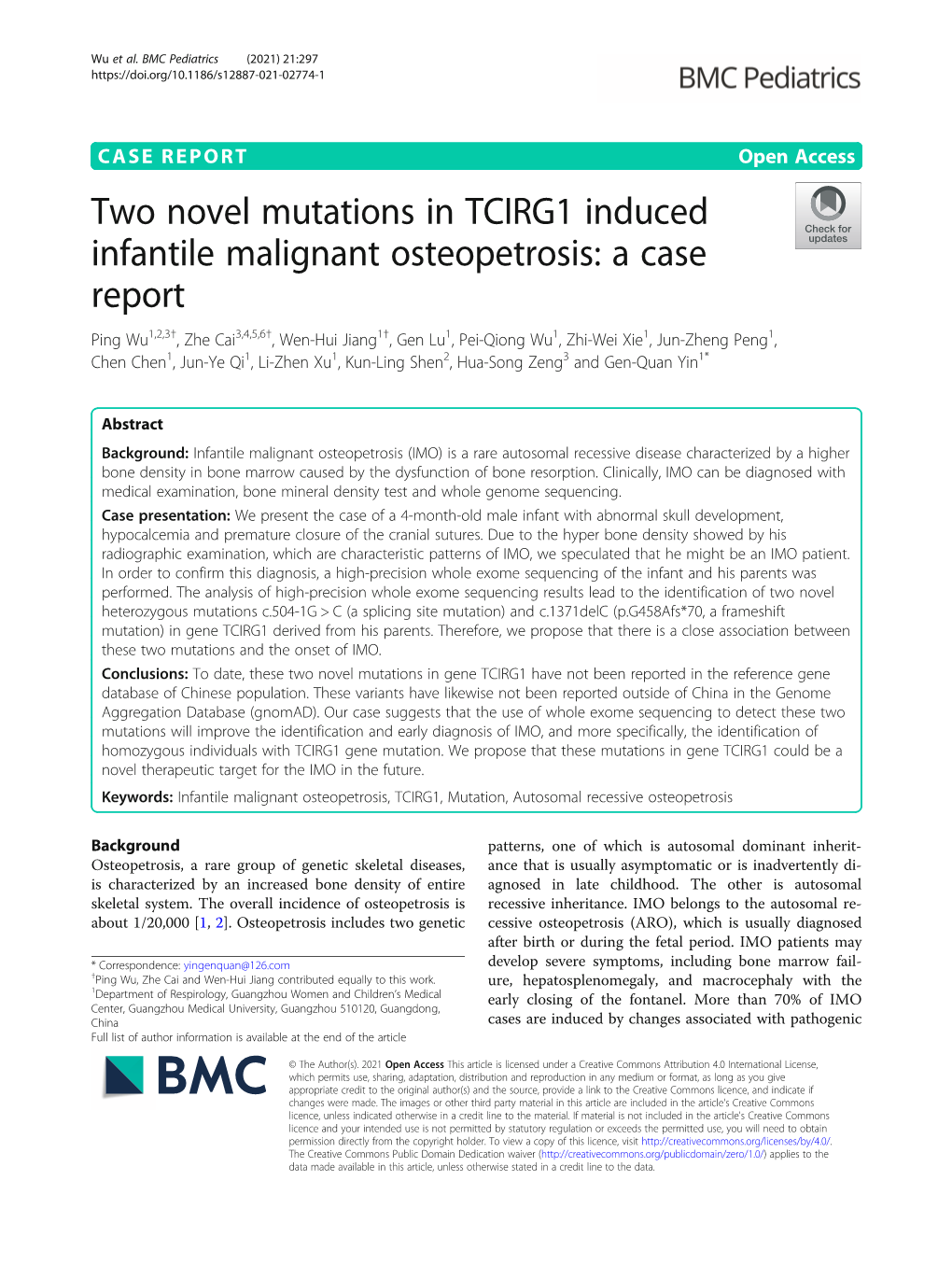 Two Novel Mutations in TCIRG1 Induced Infantile