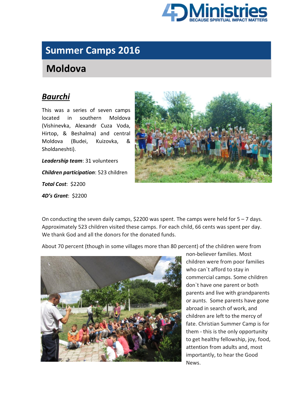 Summer Camps 2016 Moldova