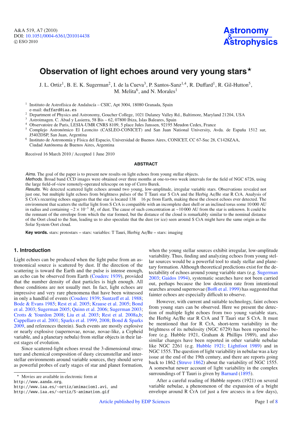 Observation of Light Echoes Around Very Young Stars*