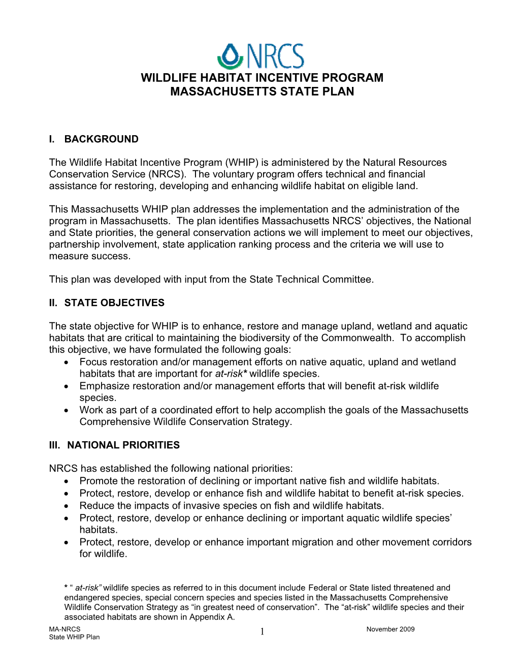 Wildlife Habitat Incentive Program Massachusetts State Plan