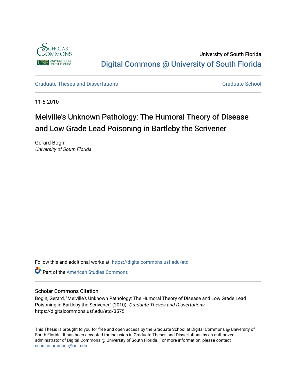 Melville's Unknown Pathology: the Humoral Theory of Disease