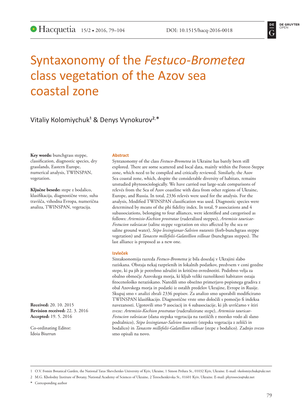 Festuco-Brometea Class Vegetation of the Azov Sea Coastal Zone