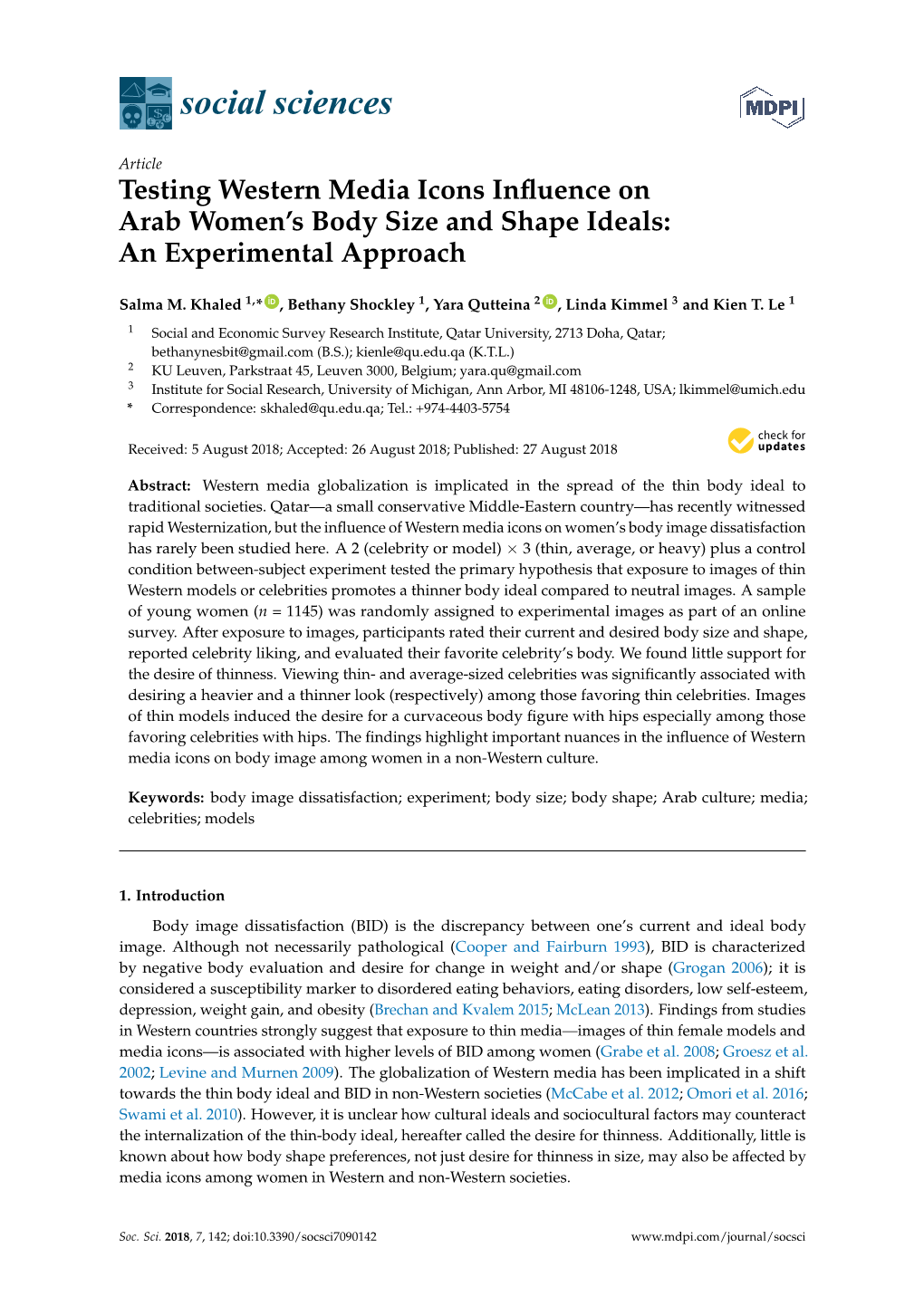 Testing Western Media Icons Influence on Arab Women's Body Size and Shape Ideals: an Experimental Approach