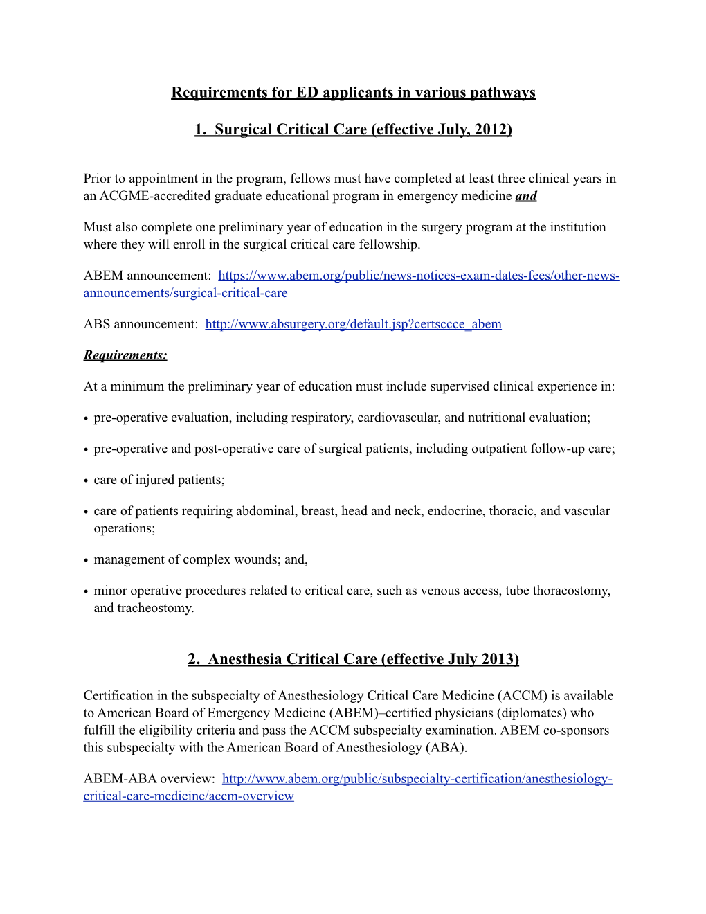 Summary of Critical Care Pathways