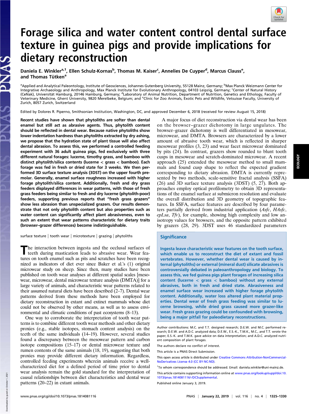 Forage Silica and Water Content Control Dental Surface Texture in Guinea Pigs and Provide Implications for Dietary Reconstruction