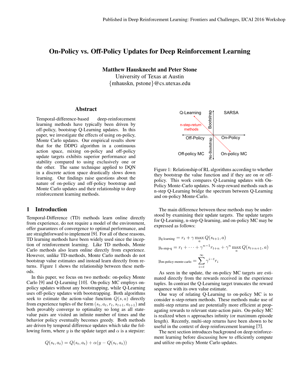On-Policy Vs. Off-Policy Updates for Deep Reinforcement Learning